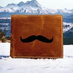 Mustache Leather Wallet Bifold Fancy 100% Genuine Buffalo Premium Quality NEW